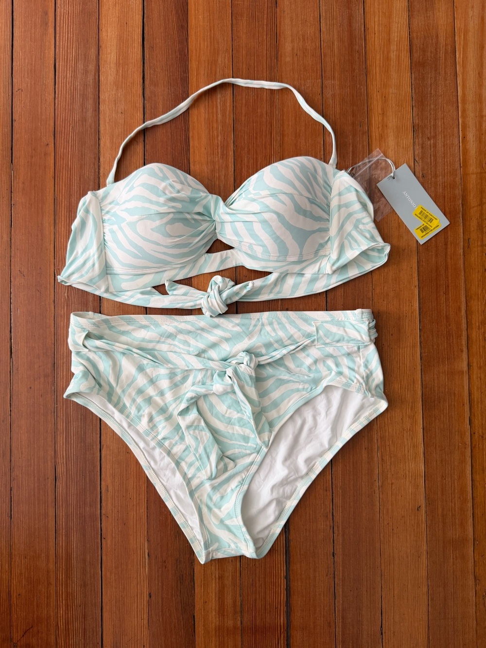 ANTONIO MELANI Mint and White Zebra-Print Bandeau Bikini Set